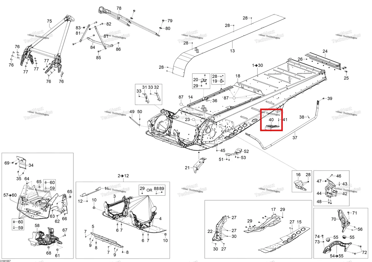 Деталь 520000492 (Деталь Fotrest) на схеме узла 2015 Ski-Doo EXPEDITION LE 1200 4-TEC Frame