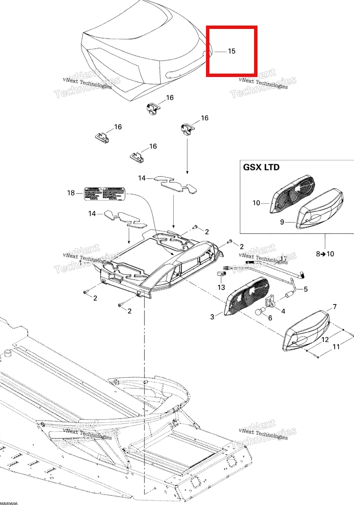 Деталь 520000517 на схеме узла 2006 Ski-Doo GSX 500SS Luggage Rack 500