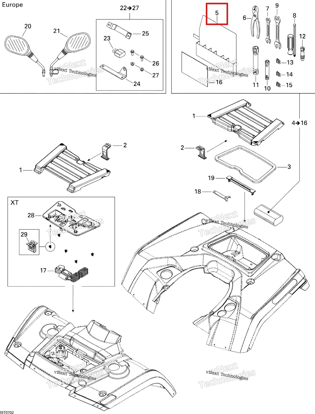 Деталь 520000552 (Деталь Tool Box) на схеме узла 2007 Can-Am Outlander 400 STD 4 X 4 Front And Rear Trays Std