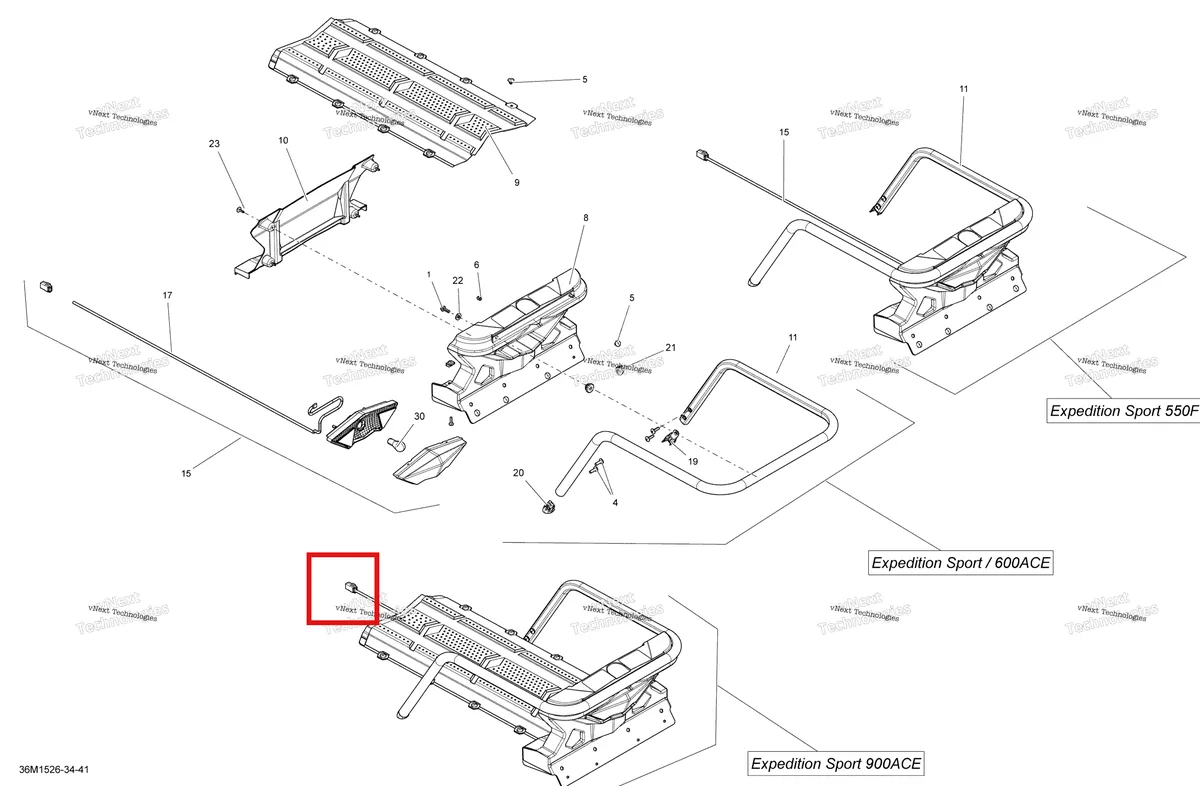 Деталь 520000680 (Жгут проводов в сборе) на схеме узла 2015 Ski-Doo EXPEDITION SPORT 550F XP154 Luggage Rack