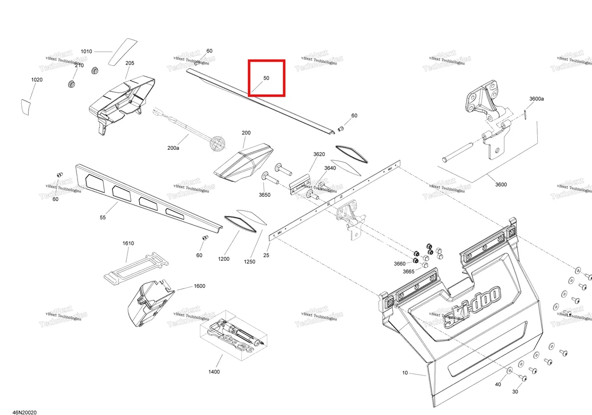 Деталь 520000693 (Деталь Snow Guard R.h.) на схеме узла 2020 Ski-Doo EXPEDITION SWT 900 ACE Utilities