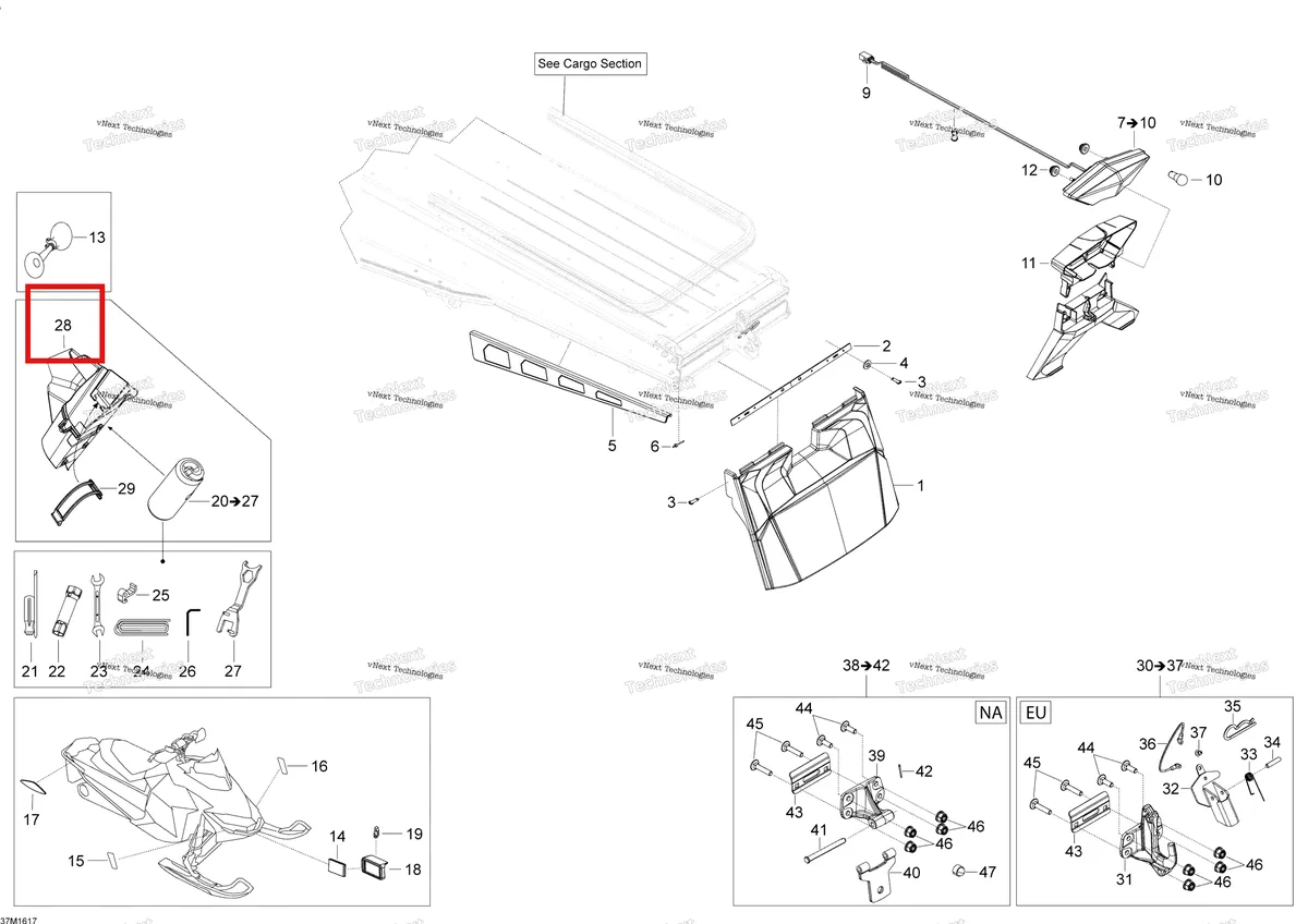 Деталь 520000720 (Деталь Tool Kit Rack. Model-600 E-tec) на схеме узла 2016 Ski-Doo SKANDIC - 2-STROKE Utilities