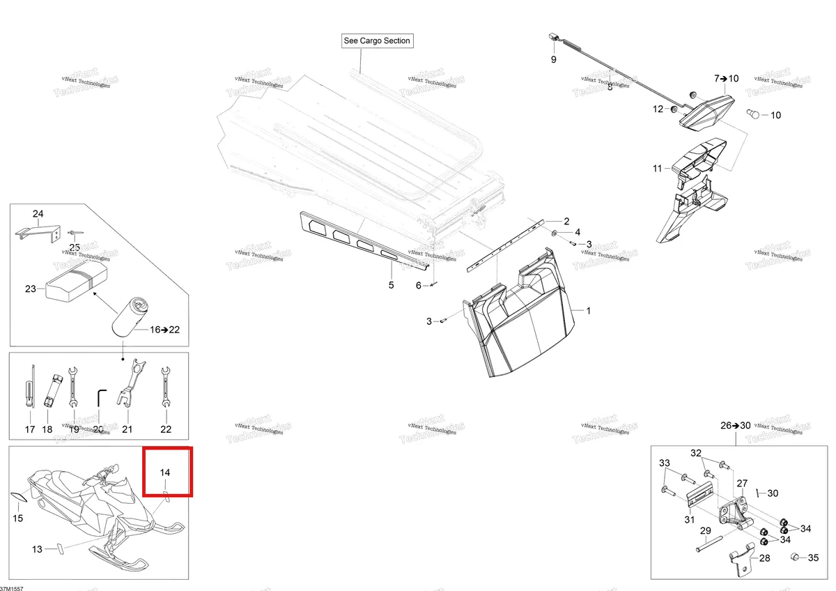 Деталь 520000844 (Отражатель) на схеме узла 2015 Ski-Doo EXPEDITION LE 1200 4-TEC Utilities