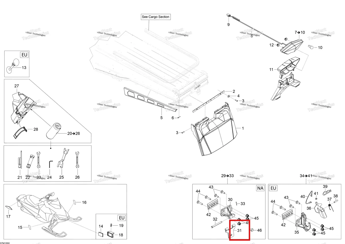 Деталь 520001400 на схеме узла 2015 Ski-Doo SKANDIC WT 600 ACE Utilities