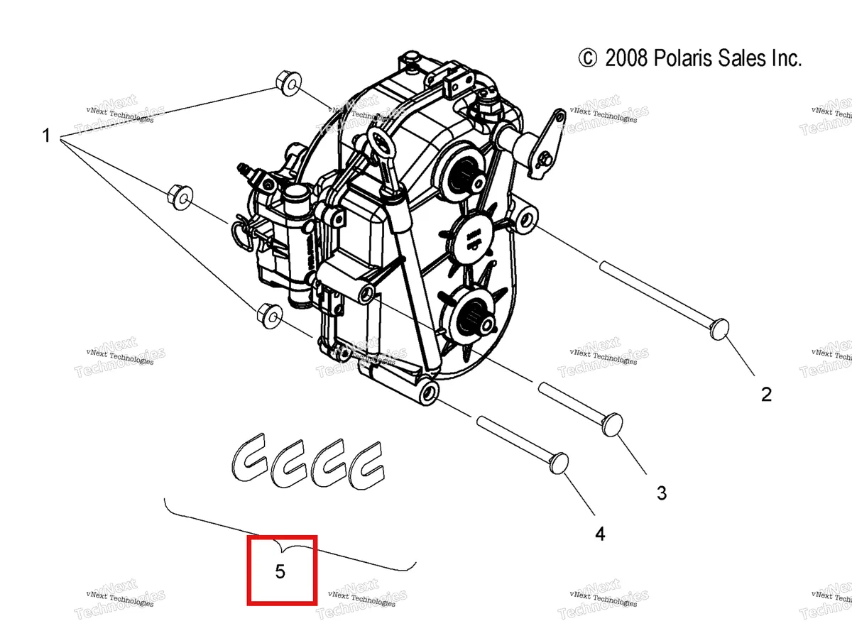 Деталь 5210760 (Проставка 080 10 Polaris Widetrak LX (2006) (5210760)) на схеме узла Drive Train, Gearcase Mounting
