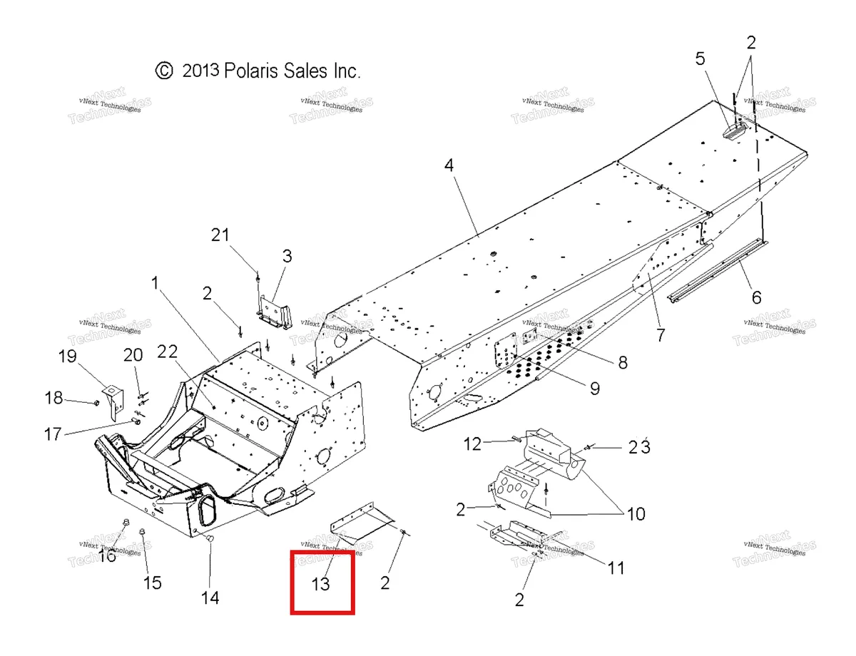 Деталь 5222857 (Защита переходник направляющая Polaris Widetrak LX (2006) (5222857)) на схеме узла Chassis, Tunnel
