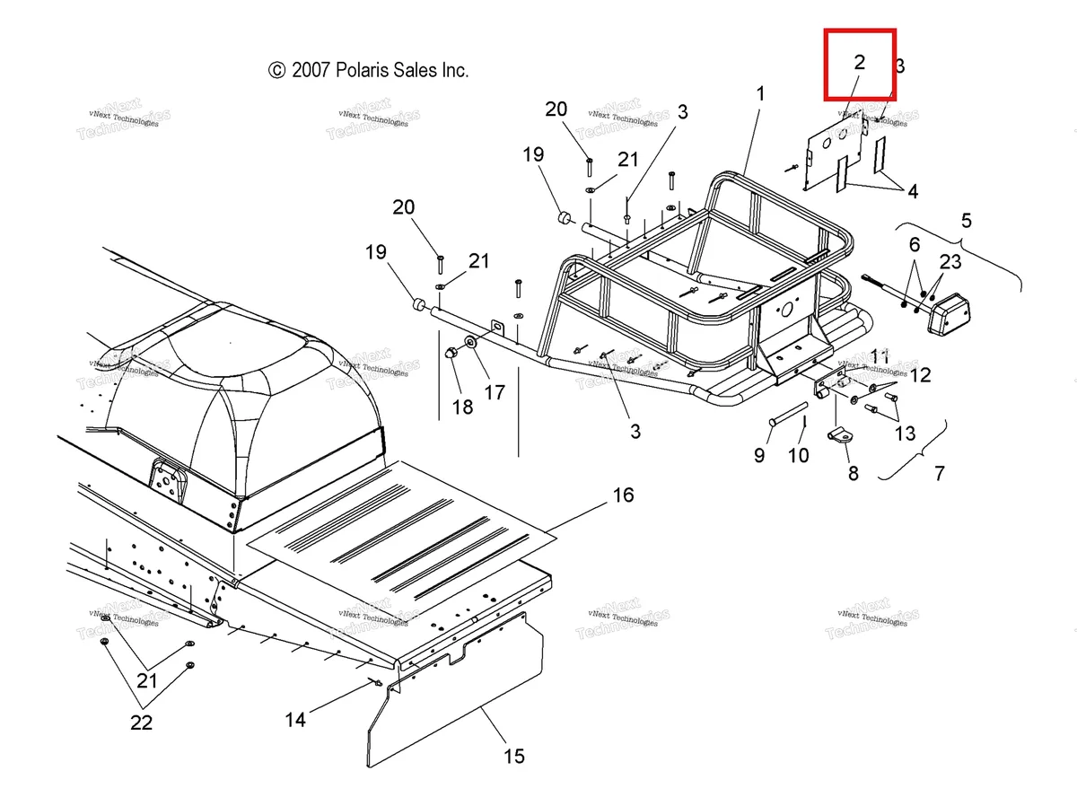 Деталь 5222868-067 (Экран задний фонарь Polaris Widetrak LX (2006) (5222868-067)) на схеме узла Chassis, Rear Rack, Snow Flap & Taillight