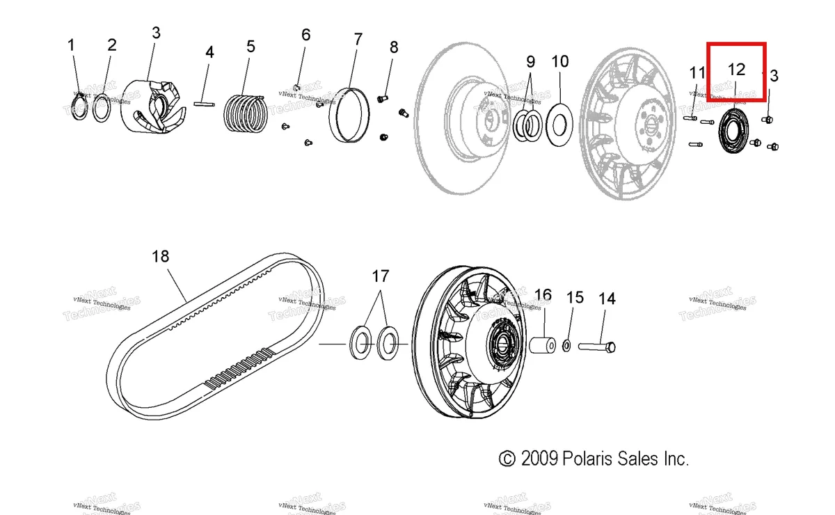 Деталь 5222878 (Кулачок ведомый ADJUSTABLE Polaris Widetrak LX (2006) (5222878)) на схеме узла Drive Train, Secondary Clutch