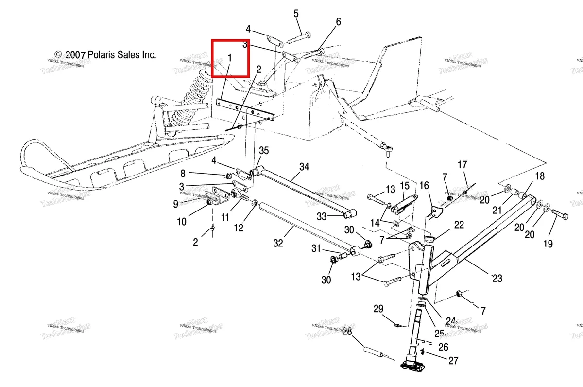 Деталь 5240349-067 (Распорка BULKHEAD Polaris Widetrak LX (2006) (5240349-067)) на схеме узла Suspension, Front