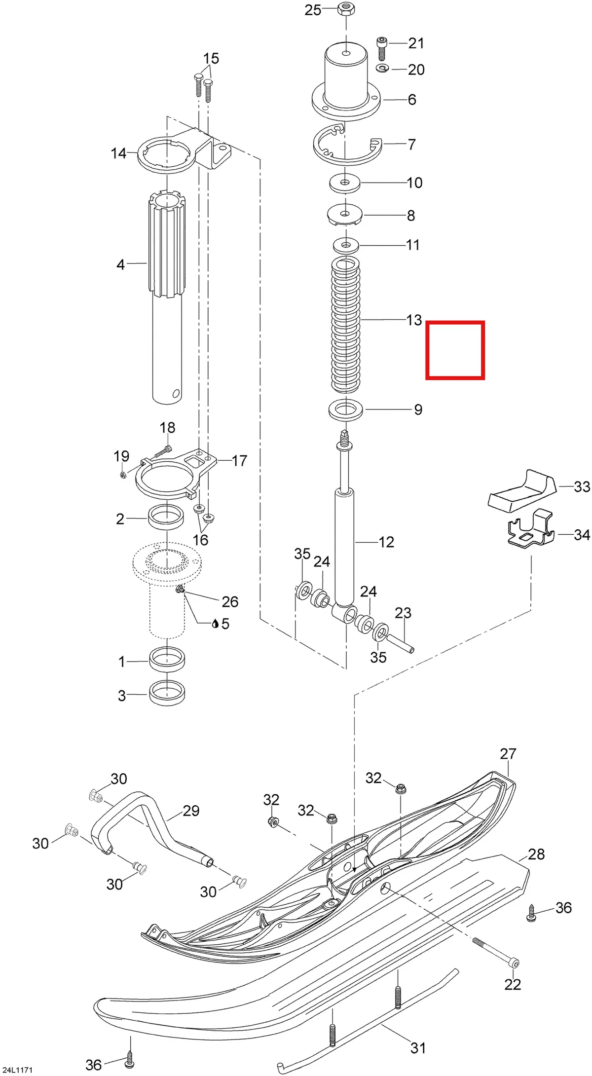 Деталь 5241330 (Пружина) на схеме узла 07- Front Suspension And Ski