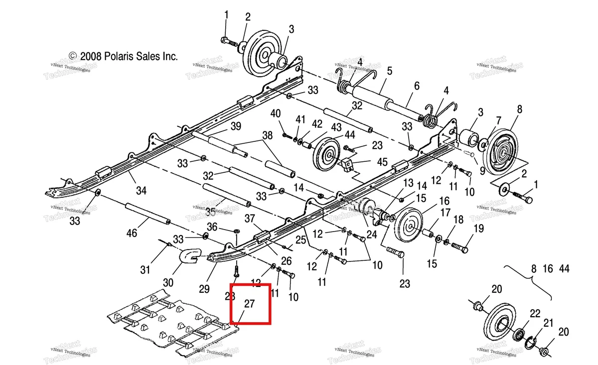 Деталь 5241473 (Клипса склиз Polaris Widetrak LX (2006) (5241473)) на схеме узла Suspension, Rear