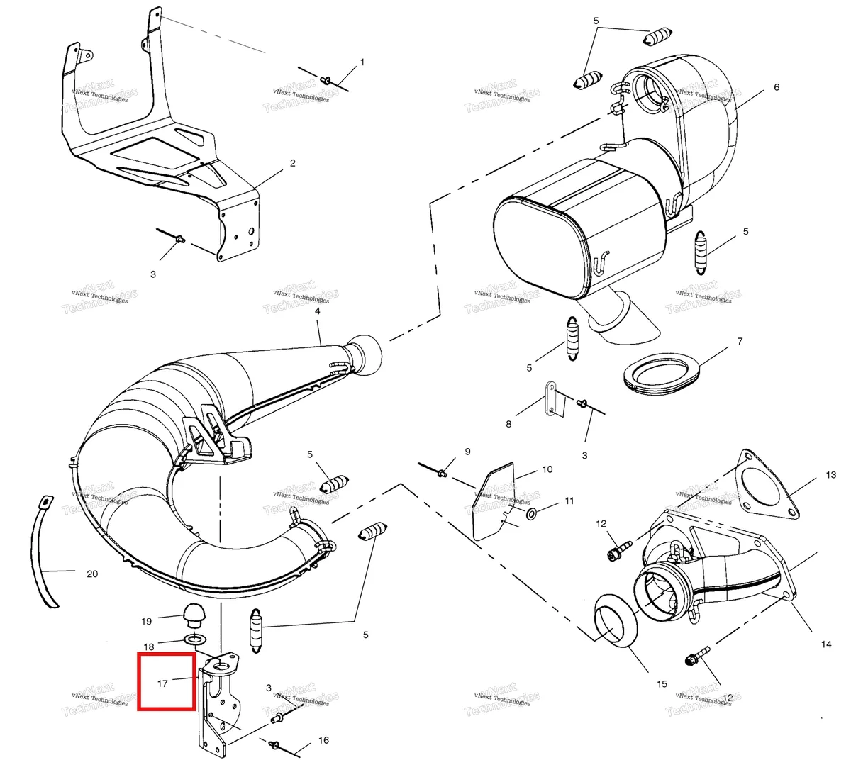 Деталь 5241832 (Деталь Radiator Outlet Hose) на схеме узла Exhaust System