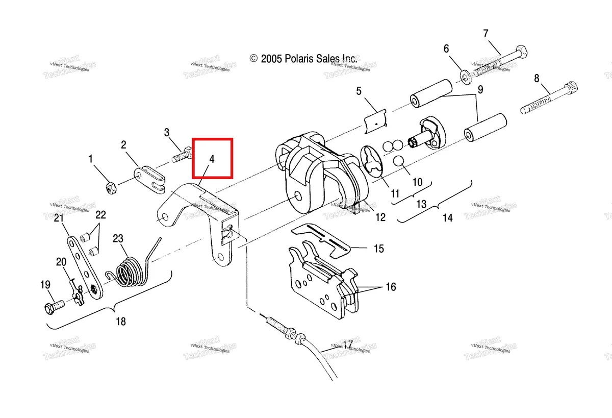 Деталь 5241868-067 (Кронштейн тормоз чёрный Polaris Widetrak LX (2006) (5241868-067)) на схеме узла Brake
