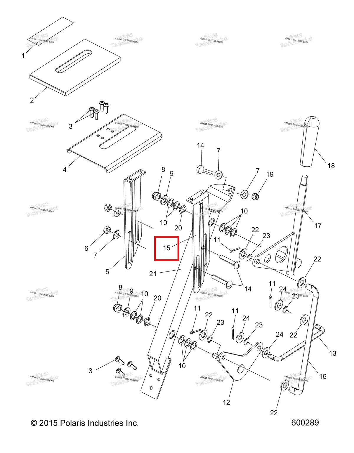 Деталь 5241896 (Опора левый INDIC пластина Polaris Widetrak LX (2006) (5241896)) на схеме узла Drive Train, Shift Linkage