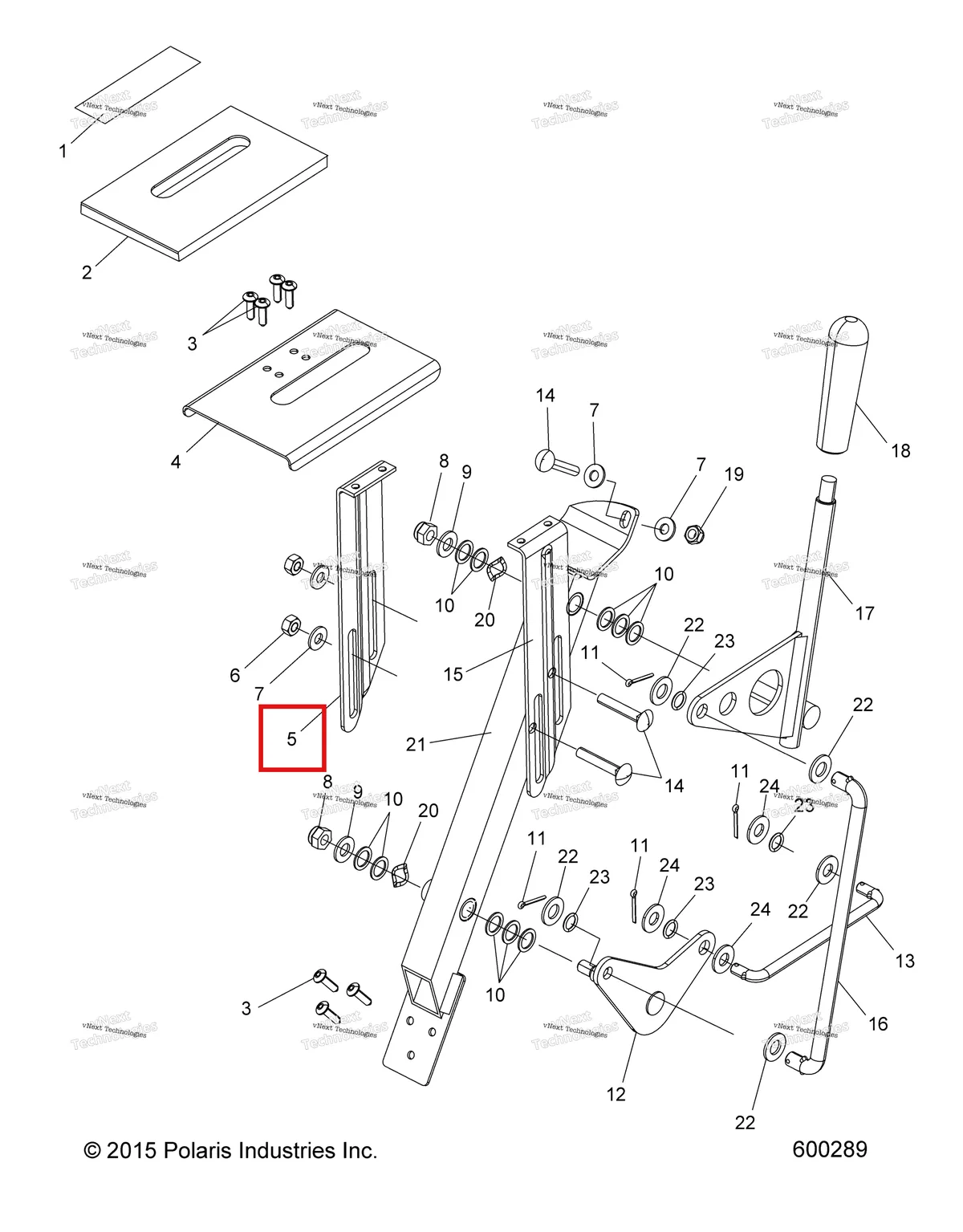 Деталь 5241897 (Опора правый INDIC пластина Polaris Widetrak LX (2006) (5241897)) на схеме узла Drive Train, Shift Linkage