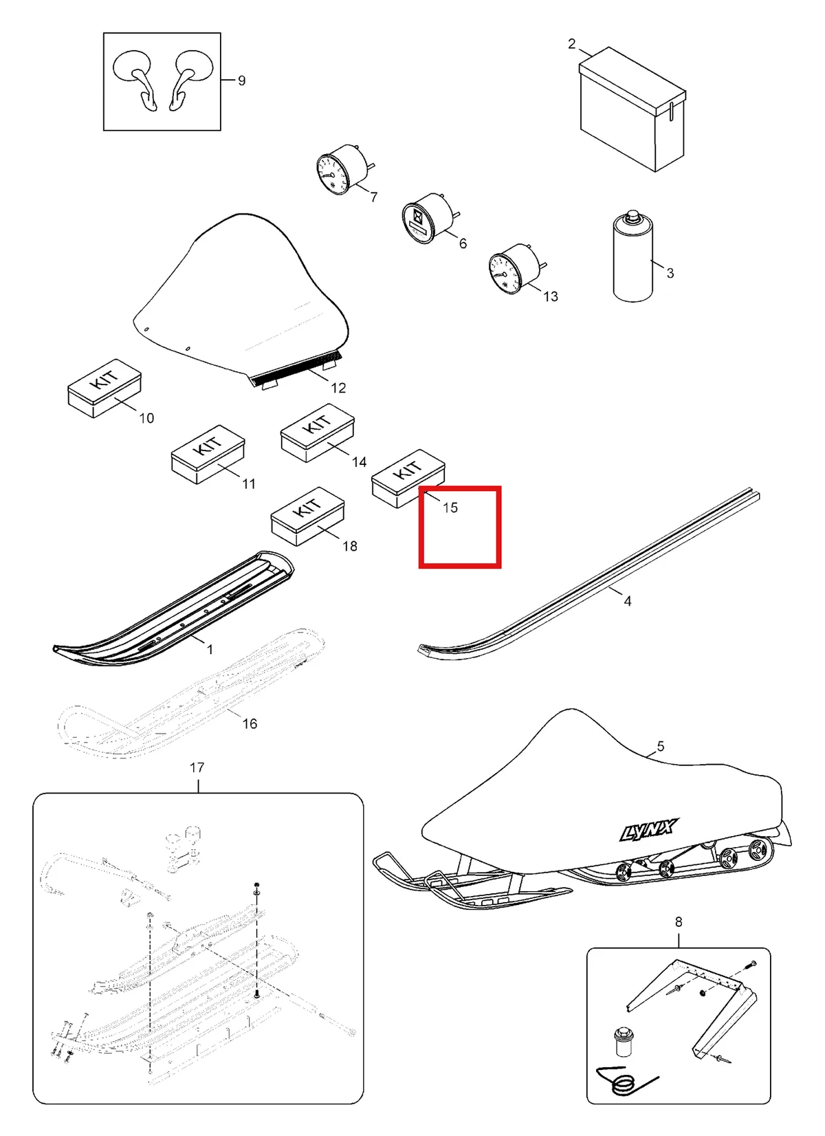 Деталь 5242258 (Деталь Windshield, High) на схеме узла 11- Accessories