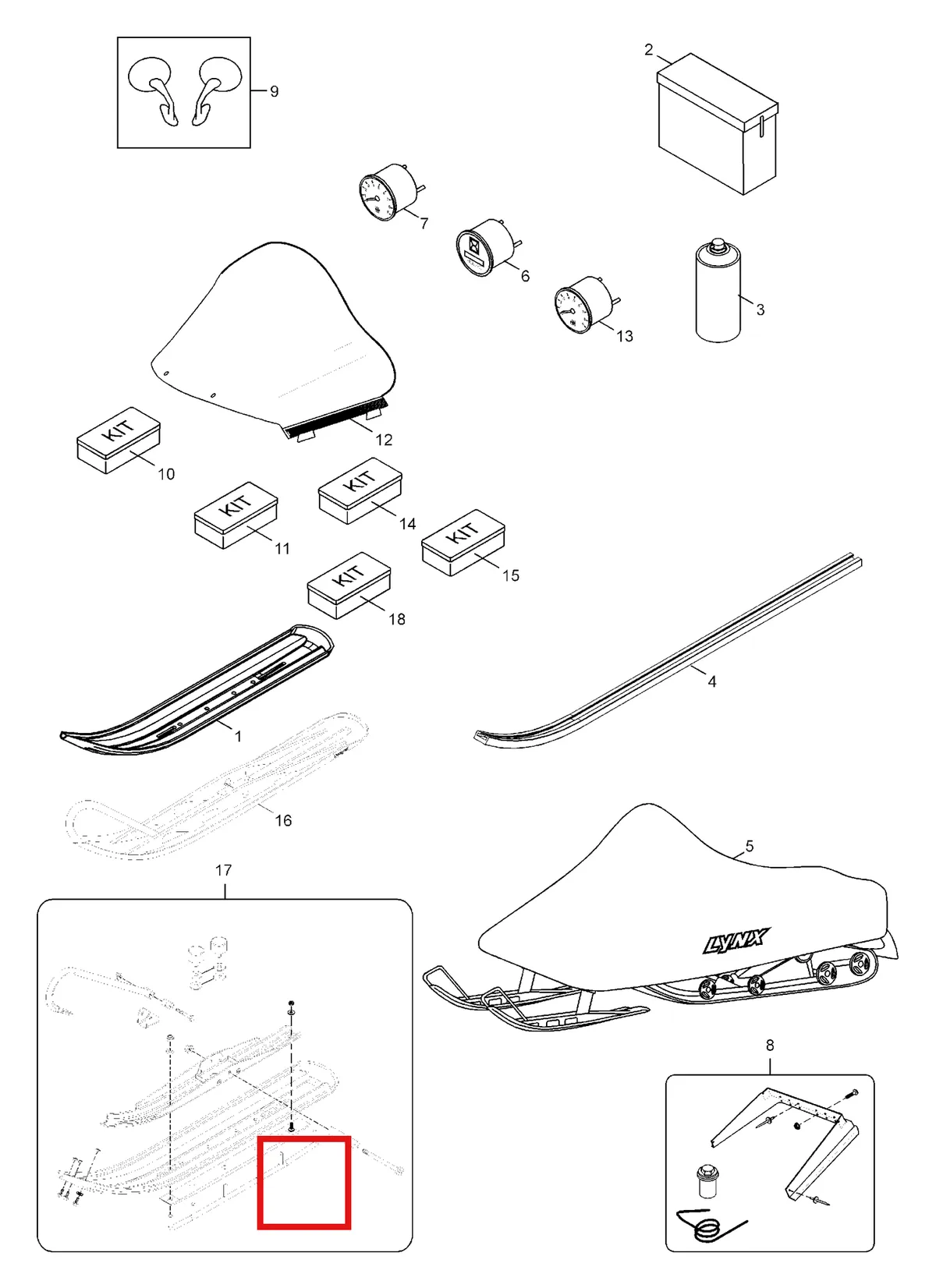 Деталь 5242373 (Деталь Plastik Ski Skiliner Red) на схеме узла 11- Accessories