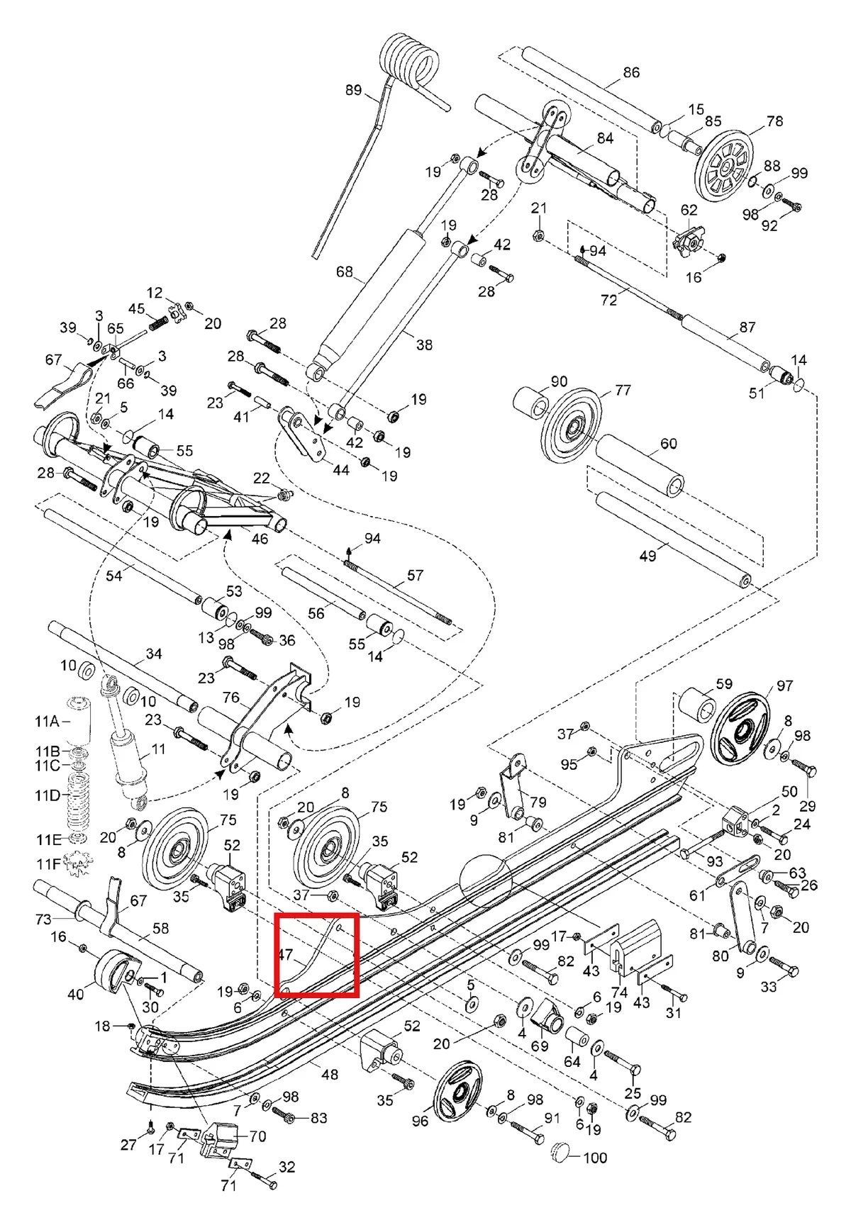 Деталь 5242874 (Деталь Shock Support) на схеме узла 08- Rear Suspension