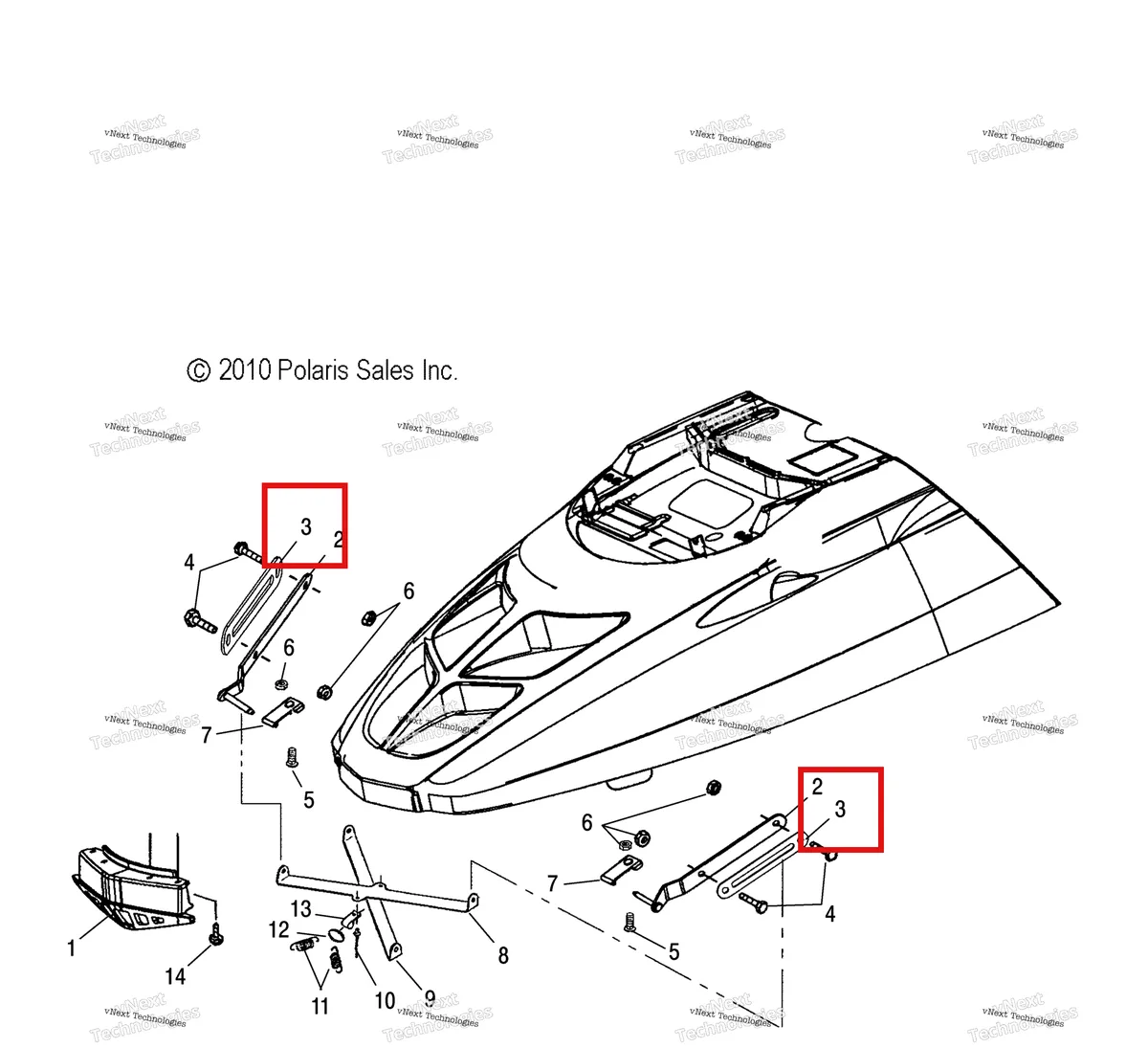 Деталь 5242948 (Пластина болт Polaris Widetrak LX (2006) (5242948)) на схеме узла Body, Hood Hinge & Brace Asm. (49Snowhoodmtg11widelx
