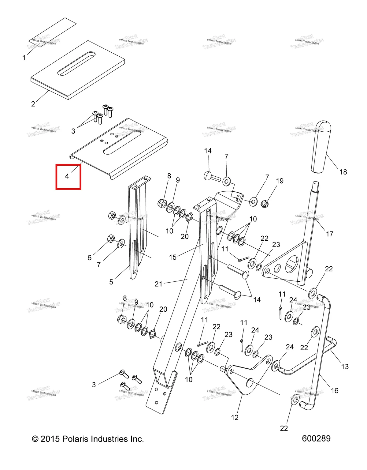 Деталь 5243204 (Пластина INDICATOR Polaris Widetrak LX (2006) (5243204)) на схеме узла Drive Train, Shift Linkage