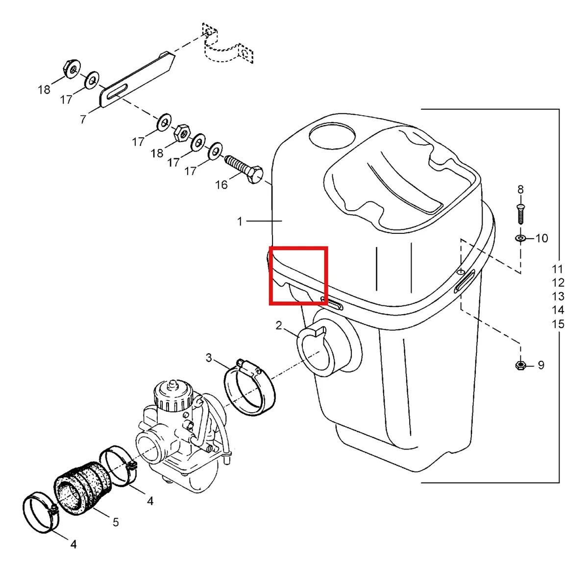 Деталь 5243336 (Деталь Air Silencer Assy. Notice! Air Silencer Includes Parts 8...18) на схеме узла 01- Air Silencer