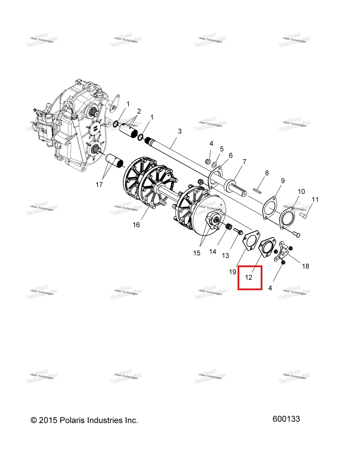Деталь 5243529 (OFFSET FLANGETTE с HOLE Polaris Widetrak LX (2006) (5243529)) на схеме узла Drive Train, Drive Shaft & Jack Shaft