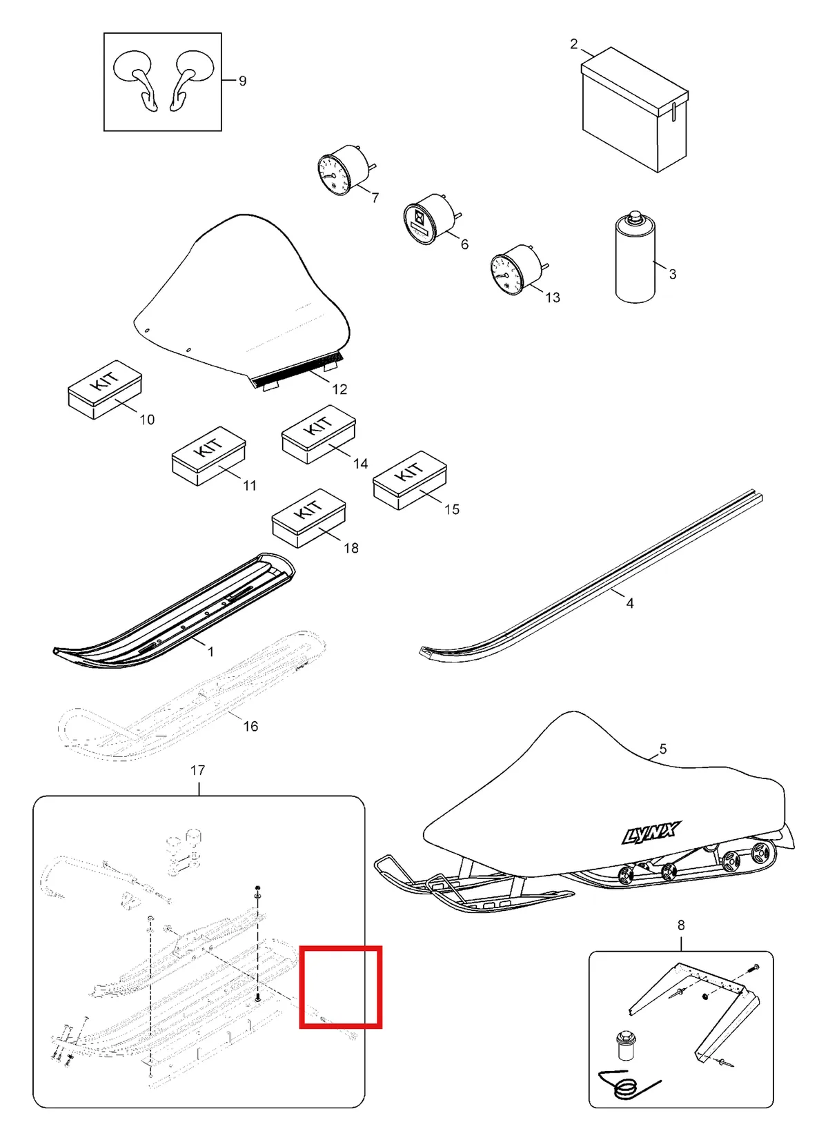 Деталь 5244325 (Деталь Ski Weld.) на схеме узла 11- Accessories