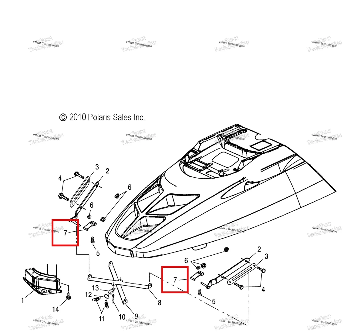 Деталь 5244395 (Петля пластина нижний Polaris Widetrak LX (2006) (5244395)) на схеме узла Body, Hood Hinge & Brace Asm. (49Snowhoodmtg11widelx