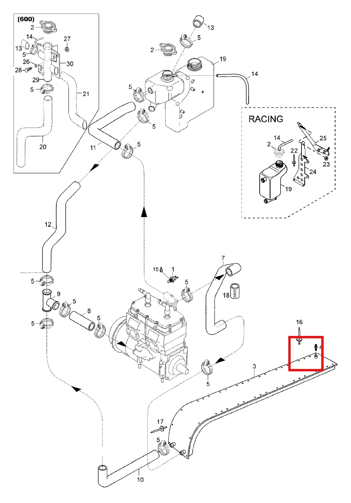 Деталь 5244467 (Деталь Radiator Outlet Hose) на схеме узла 01- Radiator, Hoses