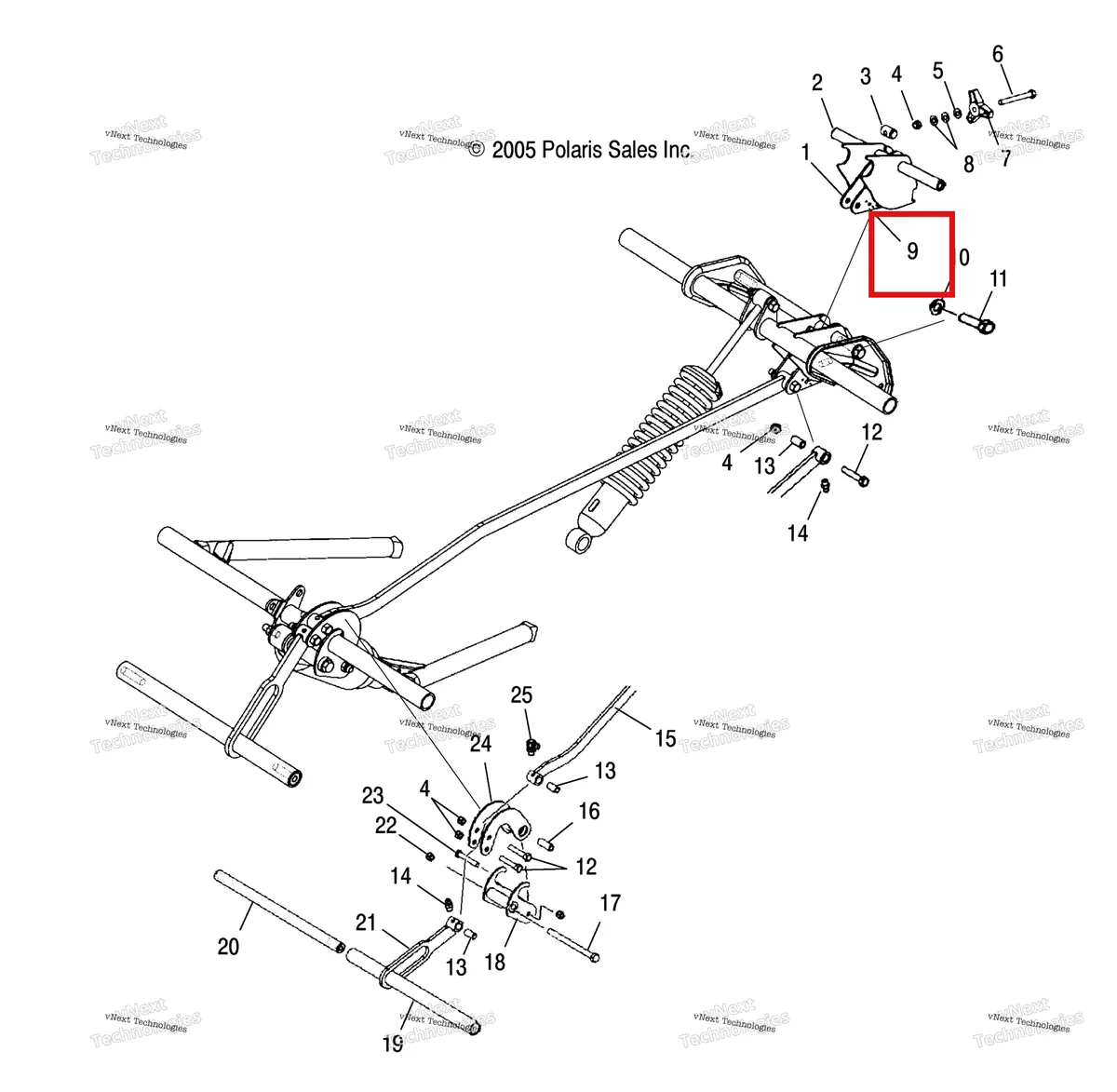 Деталь 5244981 (Рычаг ADJUSTMENT левый внутренний Polaris Widetrak LX (2006) (5244981)) на схеме узла Suspension, Coupler Link