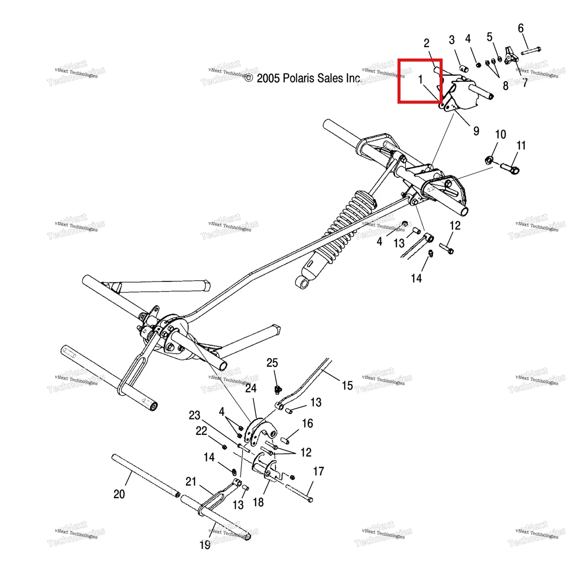 Деталь 5244982 (Рычаг ADJUSTMENT правый внутренний Polaris Widetrak LX (2006) (5244982)) на схеме узла Suspension, Coupler Link