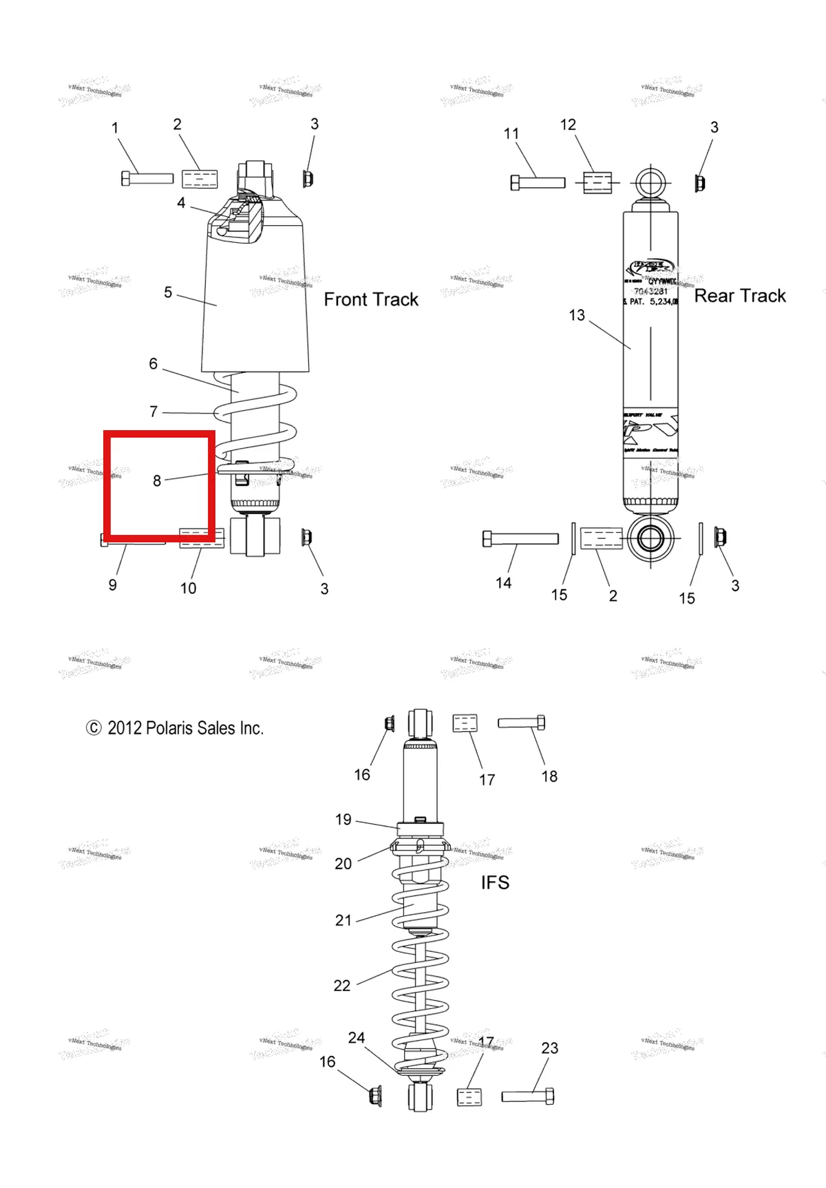 Деталь 5245067 (Фиксатор пружина GAB PLATED Polaris Widetrak LX (2006) (5245067)) на схеме узла Suspension, Shocks
