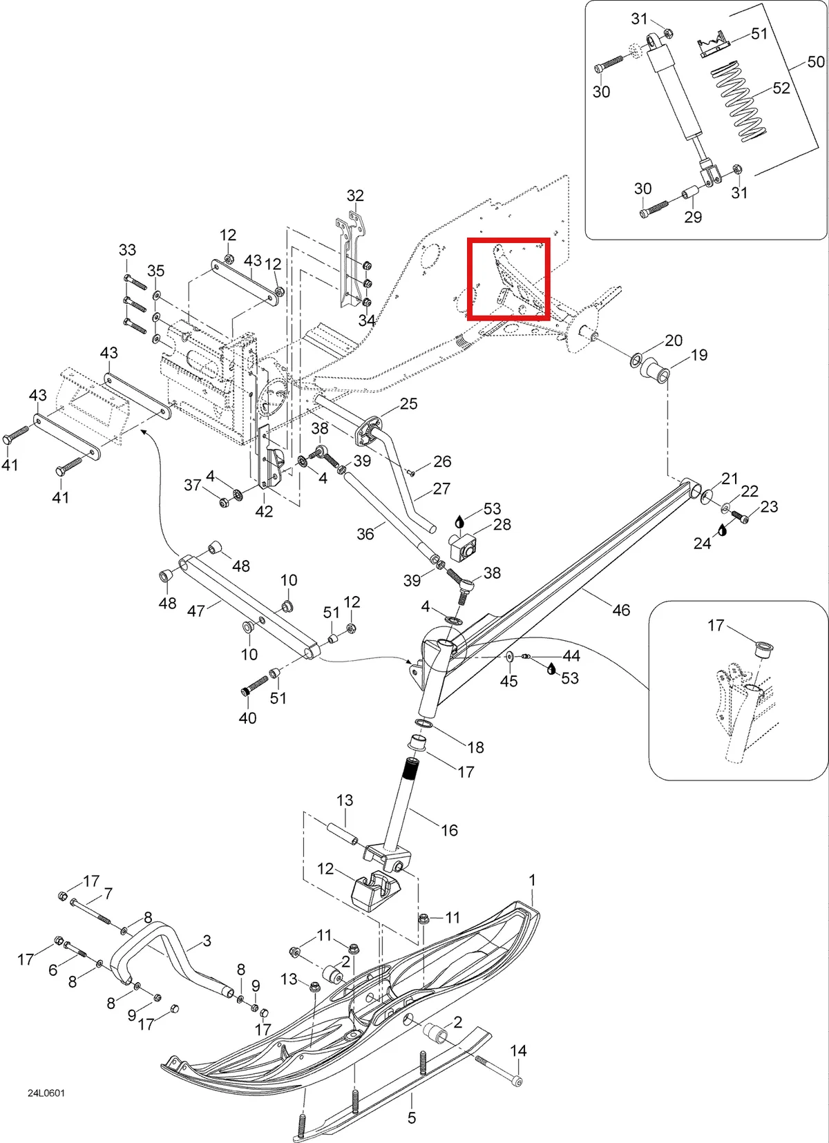 Деталь 5245488 (Деталь Shock Bracket) на схеме узла 07- Front Suspension And Ski