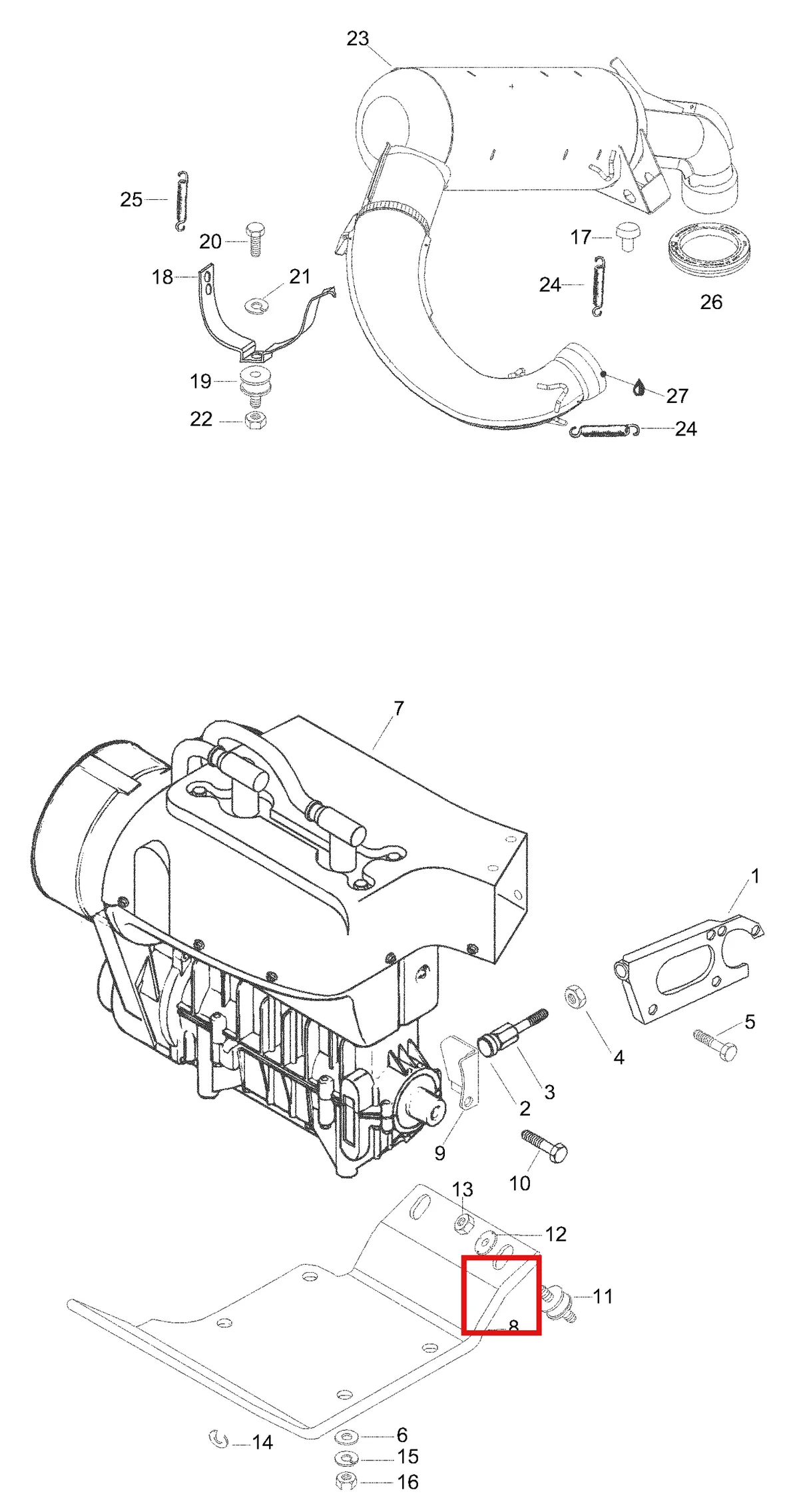 Деталь 5246291 (Деталь Engine Mount.plate) на схеме узла 01- Engine Mount Plate/Muffler