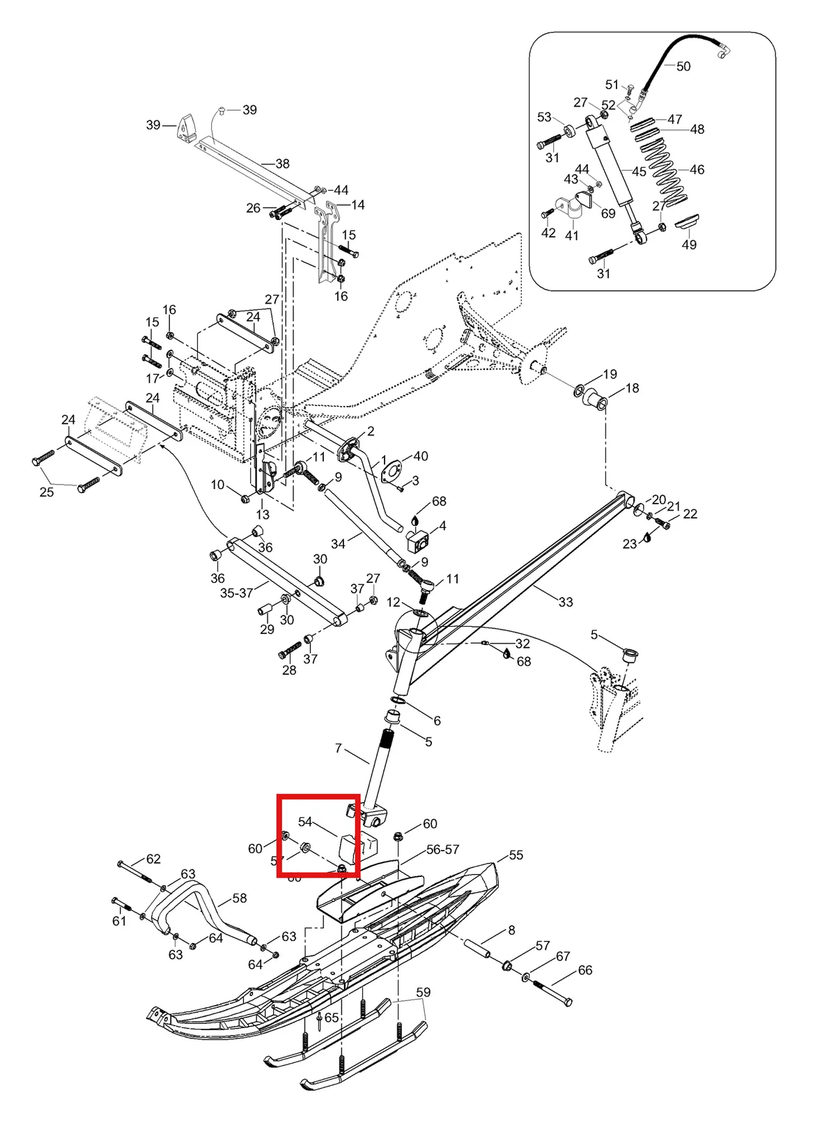Деталь 5246677 (Деталь Lower Arm, Red. Includes Items 35 Thru 39) на схеме узла 08- Front Suspension