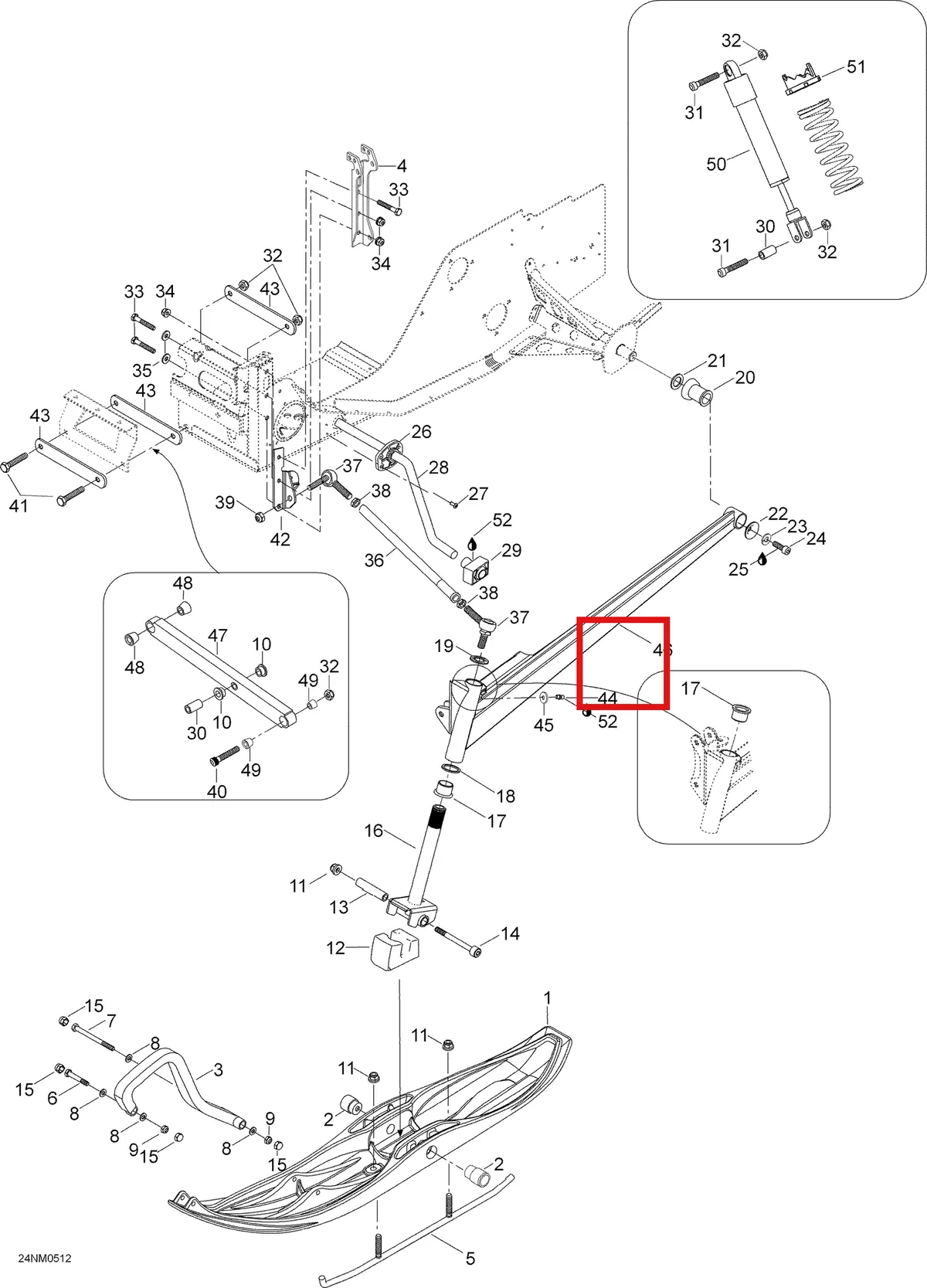 Деталь 5246797 (Деталь Sway Bar) на схеме узла 07- Front Suspension And Ski