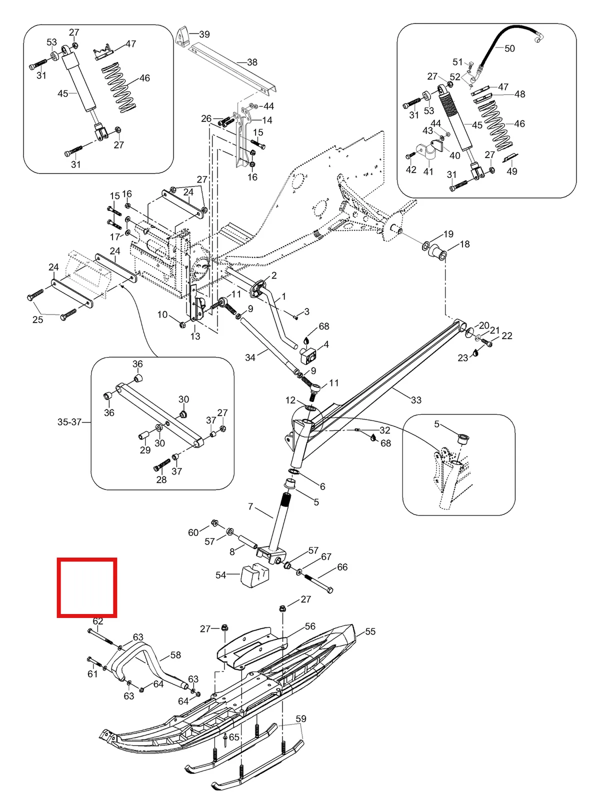 Деталь 5247301 (Деталь Lower Arm, Moondust. Includes Items 35 Thru 37) на схеме узла 08- Front Suspension