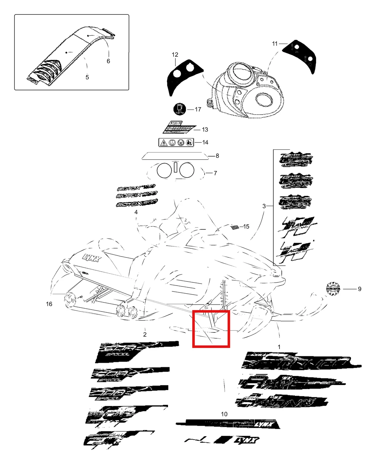 Деталь 5247453 (Деталь L.h. Hood Decal, Rotax) на схеме узла 09- Decals