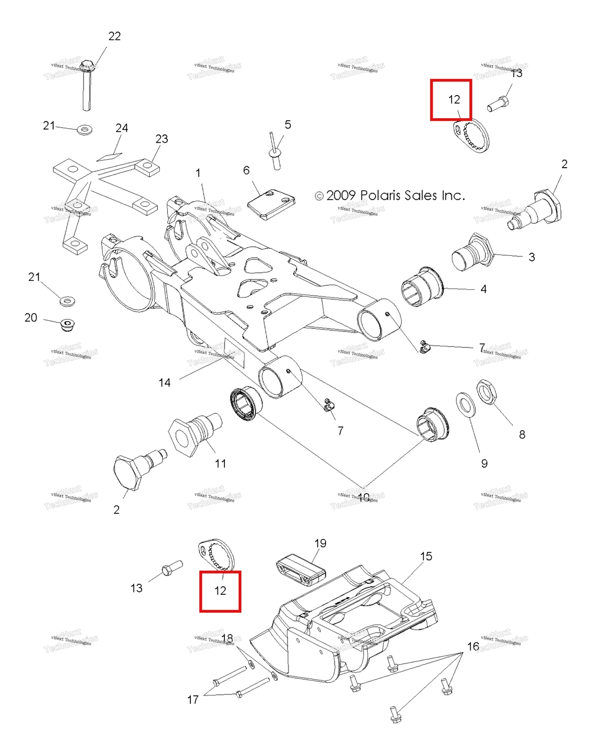 Деталь 5247488 (Деталь Side Grill. Ranger 550) на схеме узла Suspension, Swingarm