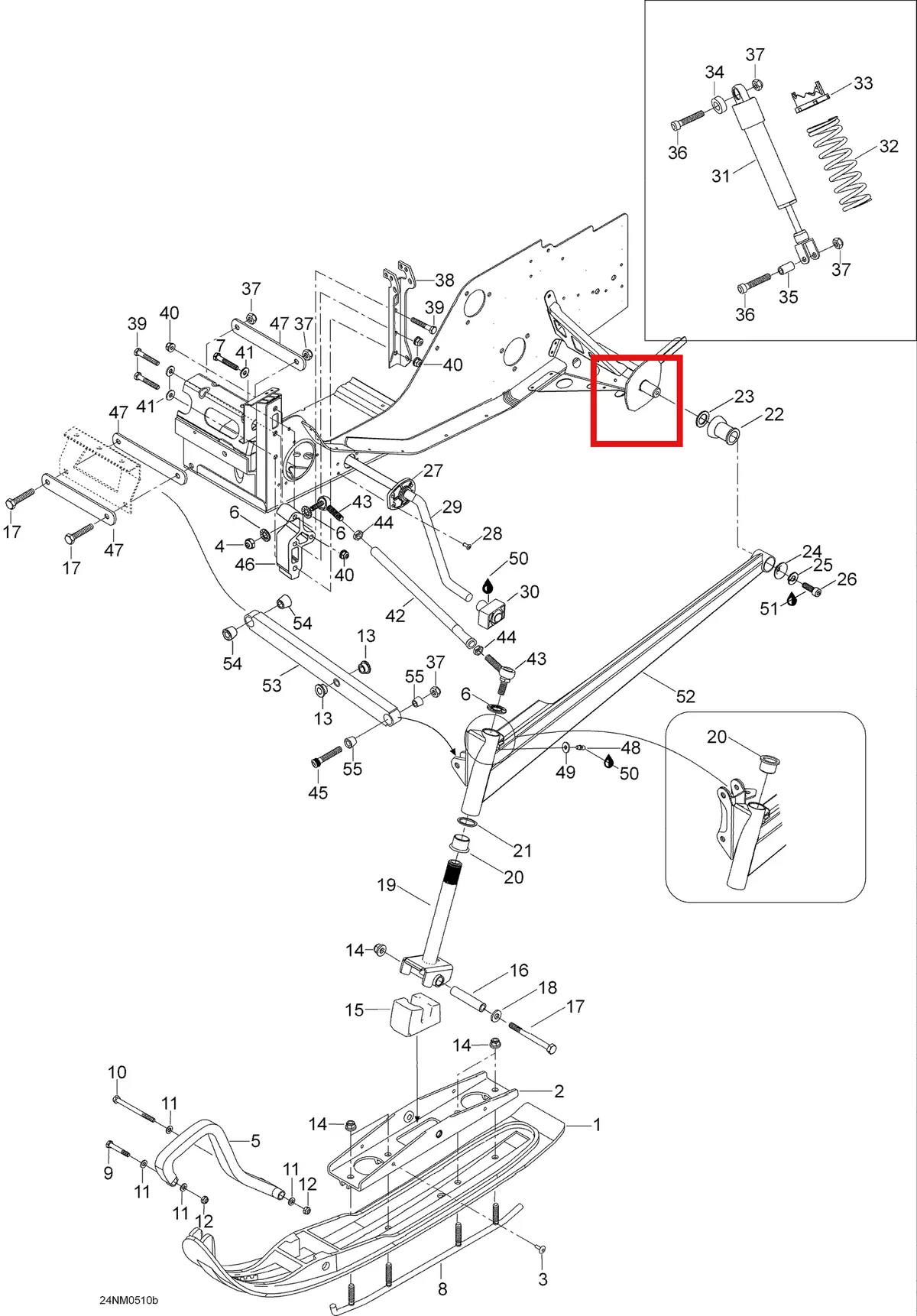 Деталь 5248048 (Деталь L.h. Shock Bracket) на схеме узла 07- Front Suspension And Ski, 550