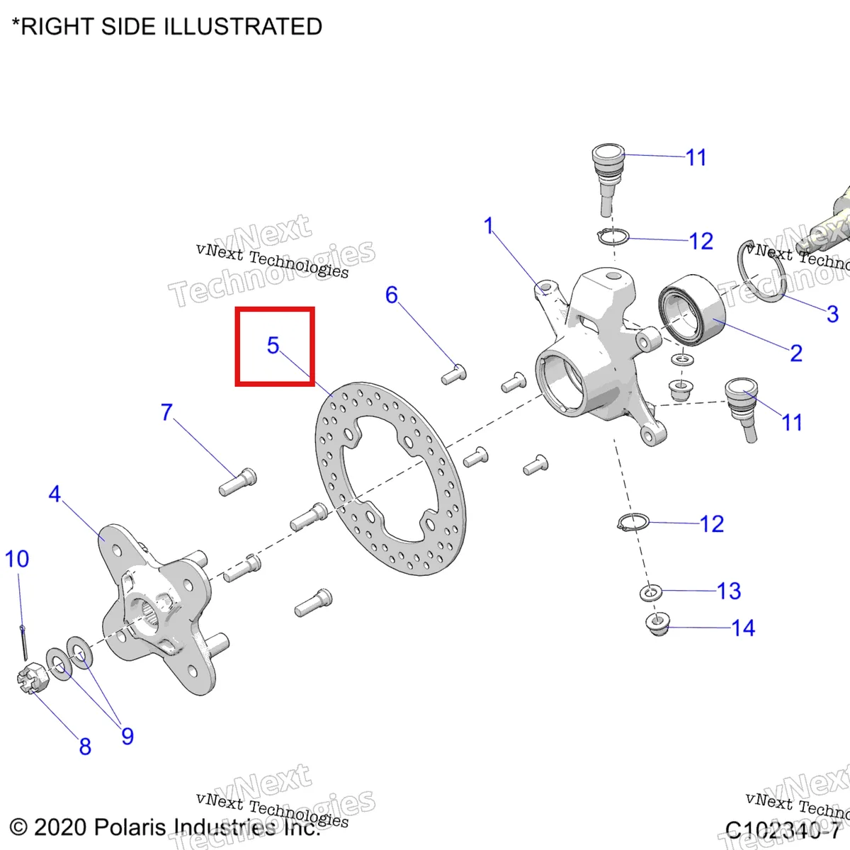 Деталь 5254999 на схеме узла Suspension, Front Hub, Knuckle & Brake Disc