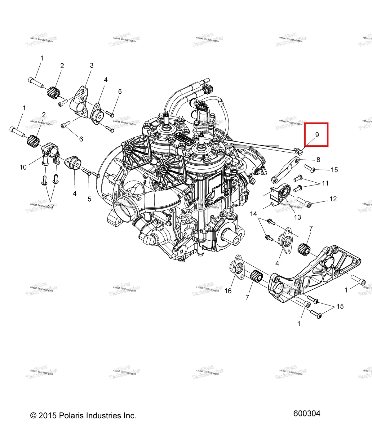 Деталь 5258166 (Кронштейн шайба 14 GA Polaris 800 AXYS Pro RMK LE 155 (2017) (5258166)) на схеме узла Engine, Mounting & Long Block