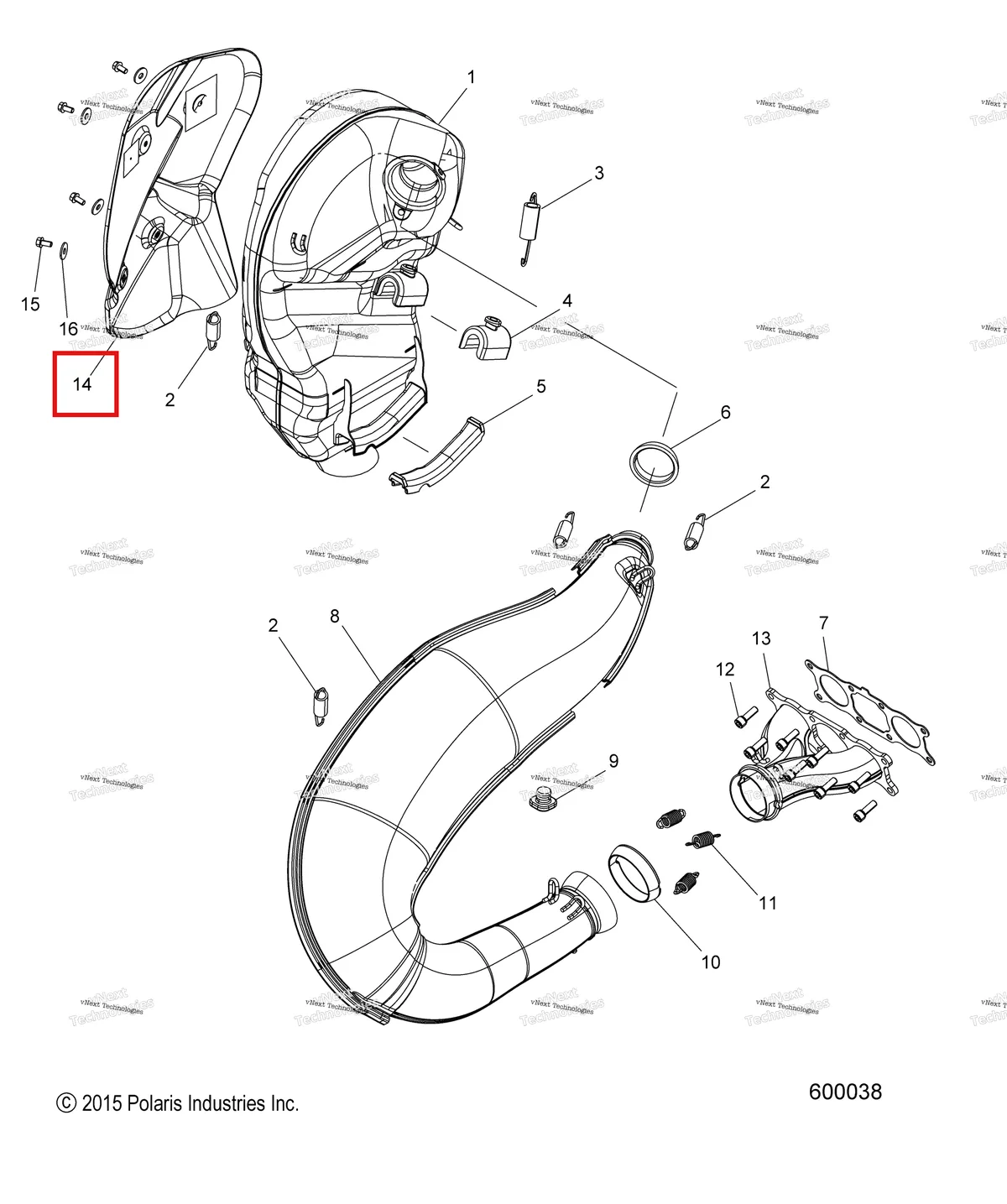 Деталь 5260907 (Теплозащитный экран резонатор Polaris 800 AXYS Pro RMK LE 155 (2017) (5260907)) на схеме узла Engine, Exhaust