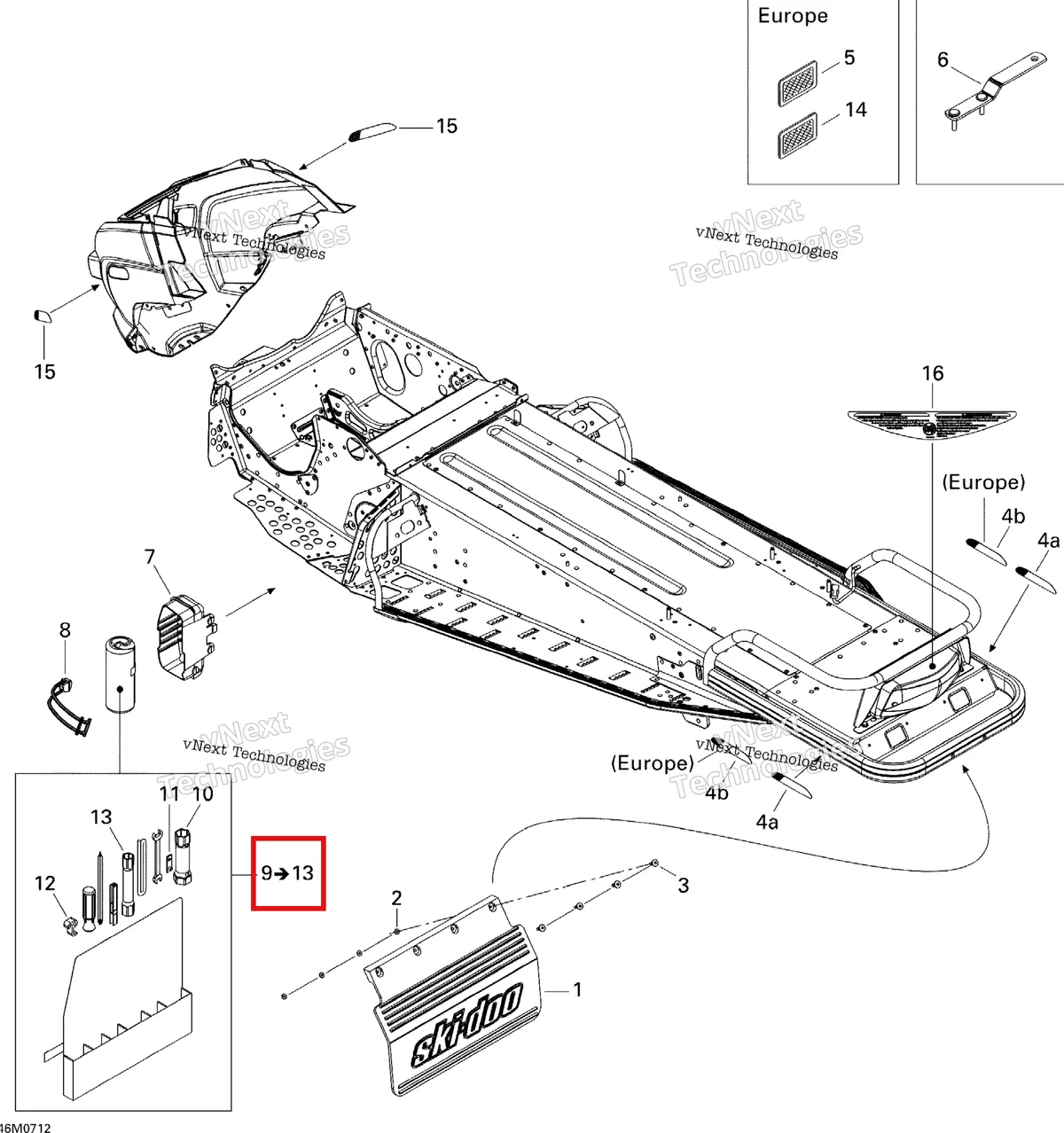 Деталь 529000025 (Деталь Tool Kit. Includes 10 To 14) на схеме узла 2007 Ski-Doo Expedition Sport 550F Utilities