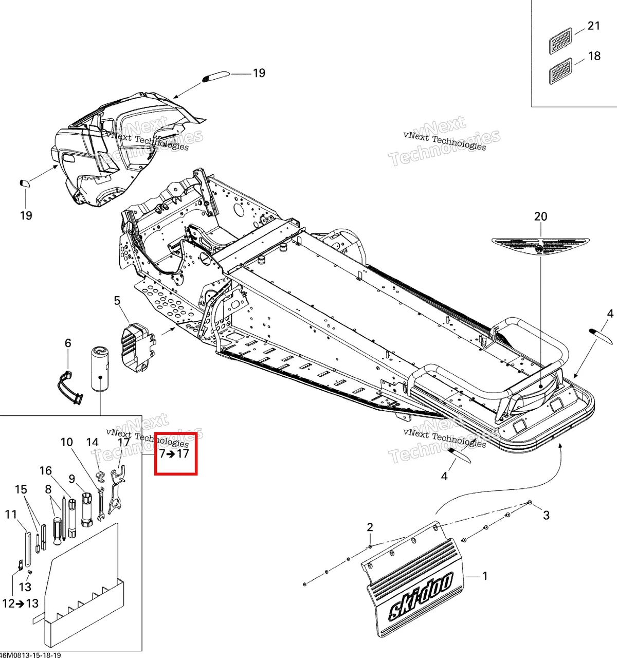 Деталь 529000036 (Деталь Tool Kit. Includes 9 To 19) на схеме узла 2008 Ski-Doo Expedition Sport 550F Utilities