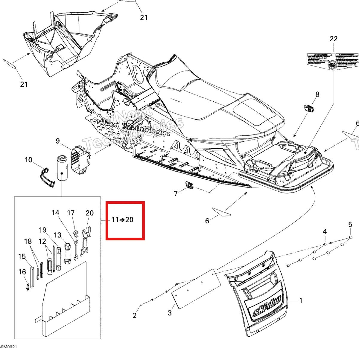 Деталь 529000041 (Деталь Tool Kit. Includes 8 To 18) на схеме узла 2009 Ski-Doo GSX Fan Utilities
