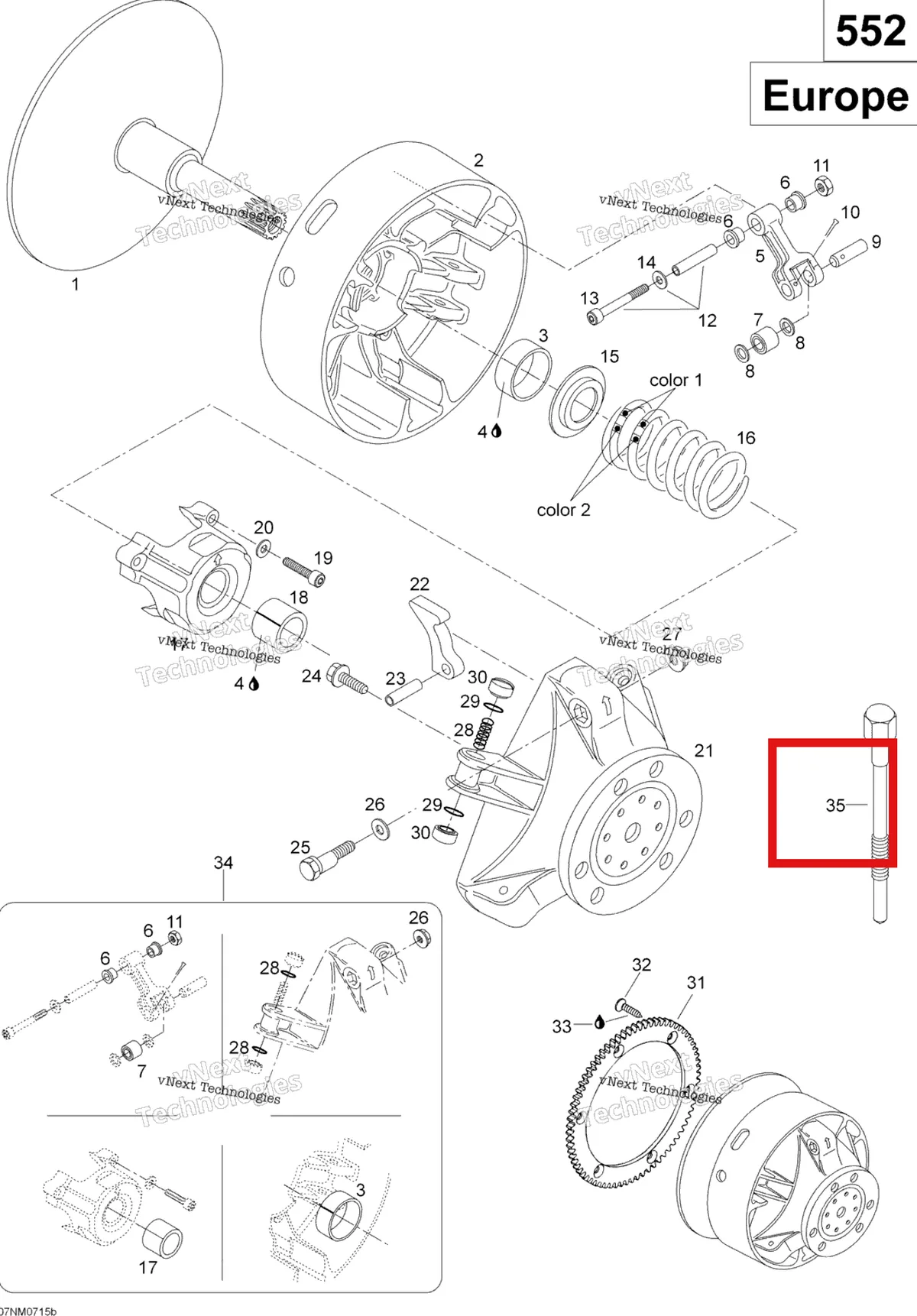 Деталь 529007900 (Деталь Puller Inner Half) на схеме узла 2007 Ski-Doo Skandic SUV 550F Drive Pulley 550F Suv, Europe