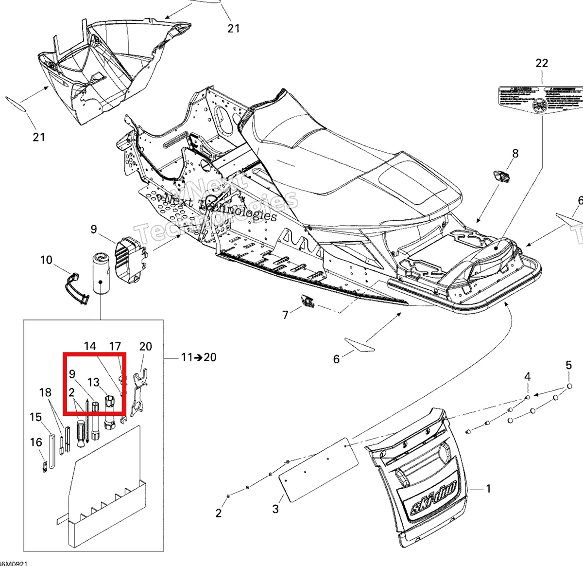 Деталь 529014800 (Деталь Socket Wrench 21/26 Mm) на схеме узла 2009 Ski-Doo GSX Fan Utilities