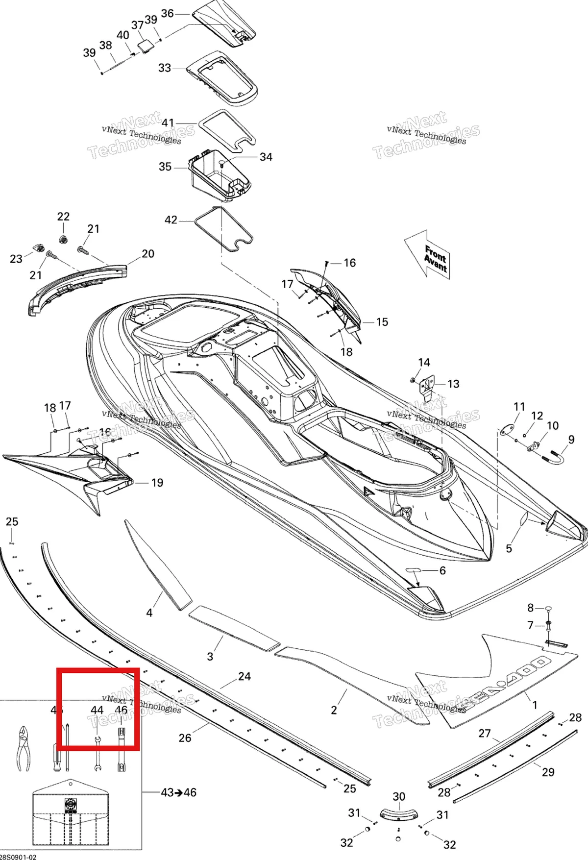 Деталь 529017300 на схеме узла 2009 Sea-Doo GTX 155 Body, Rear View