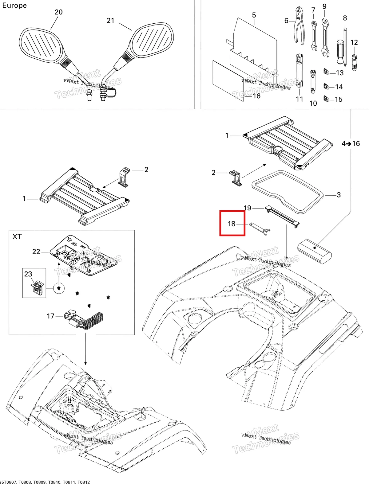Деталь 529032900 (Adjustment Wrench Can-Am Outlander MAX 800 XT (2008) (529032900)) на схеме узла 2008 Can-Am Outlander 500 STD Front And Rear Trays Std